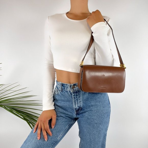 Mondani Handbags - Vintage Y2K Brown Faux Leather 2000s Shoulder Bag Small Purse